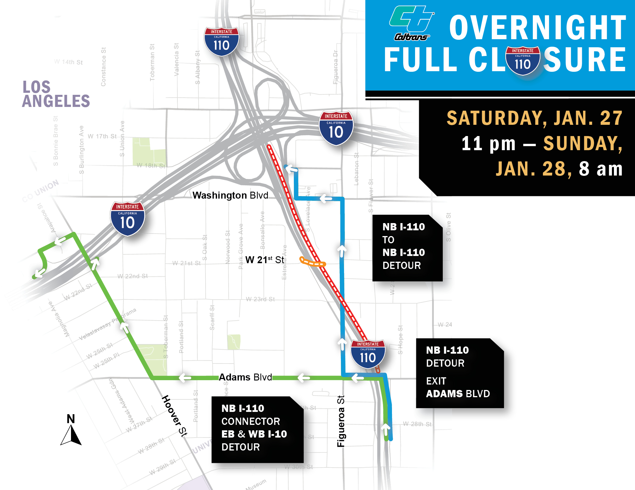 Overnight Full Freeway Closures Scheduled For I-110 Near Downtown Los ...