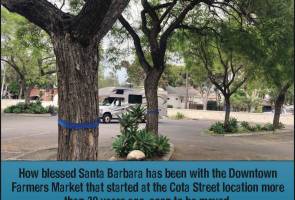 Saying Goodbye and Honoring the Trees at Downtown Farmers Market Location on Cota St.