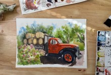 Watercolor in the Vineyard at Buttonwood Farm