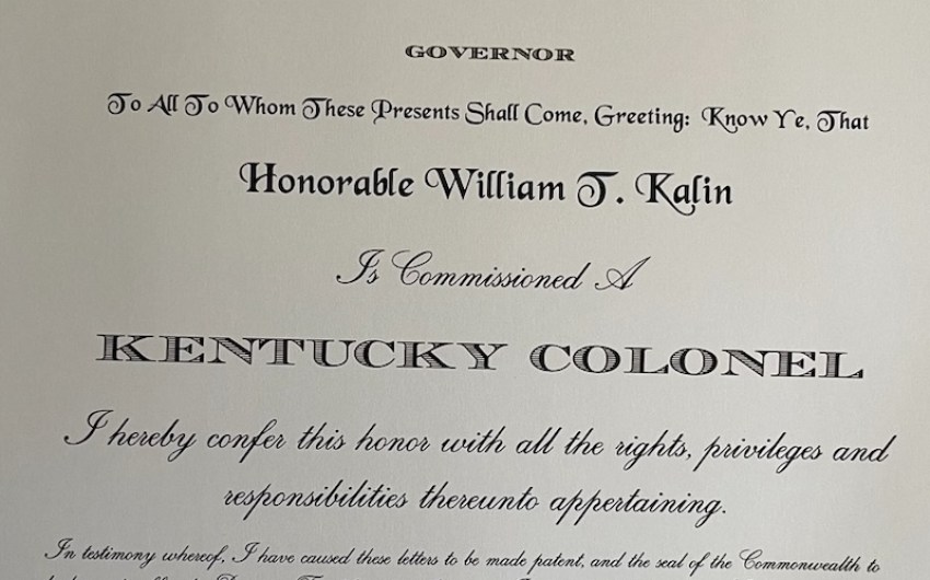 William Travis Kalin of Lompoc is Honored as a Kentucky Colonel